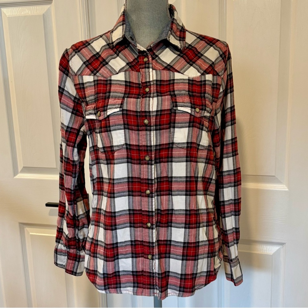Jachs Girlfriend BEA Flannel Women's Size Small Snap Buttons Roll Long Sleeves